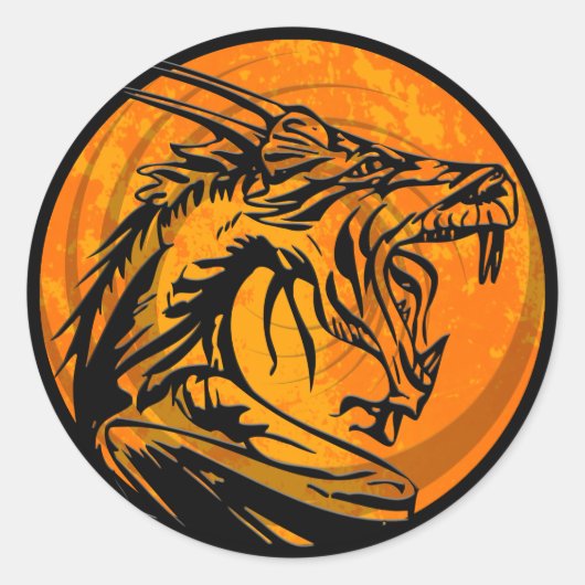 オレンジグランジ色の黒いドラゴン ラウンドシール (正面)