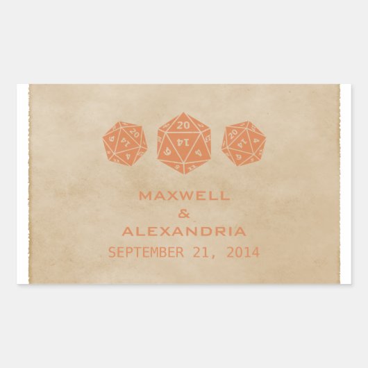 オレンジグランジD20サイコロゲーマー結婚式用シール 長方形シール (正面)