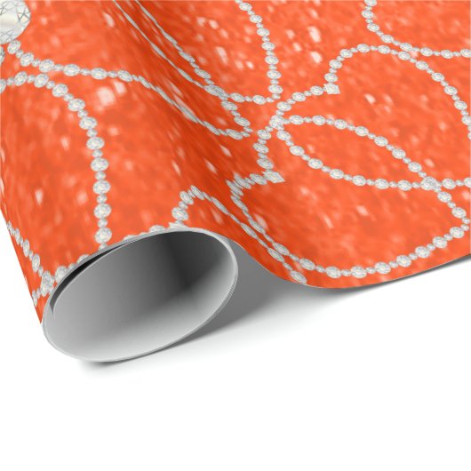 オレンジグリッターのダイヤモンドのハートパターン| DIY名前 ラッピングペーパー (ロールコーナー)