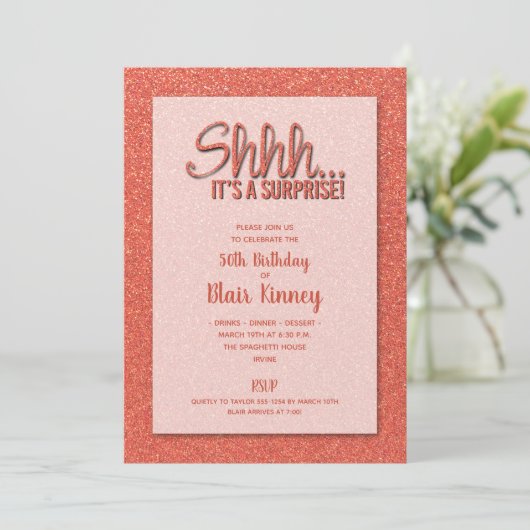 オレンジグリッターサプライズ誕生日 招待状 (スタンド正面)