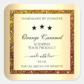 オレンジグリッタースパークル製品ラベル金ゴールド効果 スクエアシール (正面)