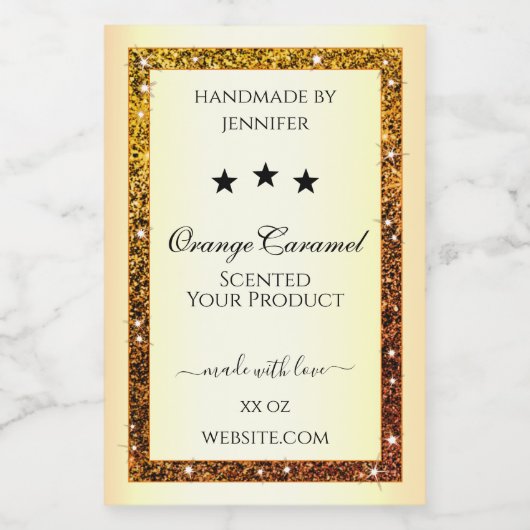 オレンジグリッタースパークル製品ラベル金ゴールド効果 フードラベル (シングルラベル)