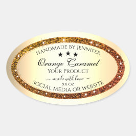 オレンジグリッタースパークル製品ラベル金ゴールド効果 楕円形シール