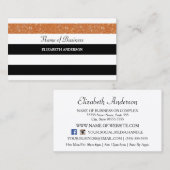 オレンジグリッタートレンディーブラック&ホワイトストライプズ 名刺 (正面/裏面)