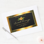 オレンジグリッターブラック製品ラベルバラ花 長方形シール (封筒)