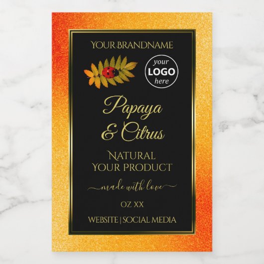 オレンジグリッターブラック製品ラベルLadybugロゴ フードラベル (シングルラベル)