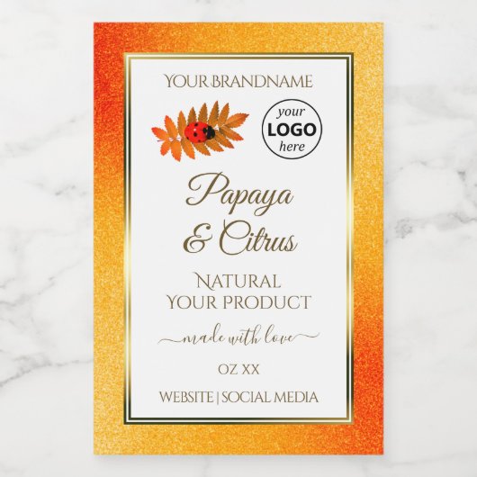 オレンジグリッターホワイトプロダクトラベルLadybugロゴ フードラベル (シングルラベル)