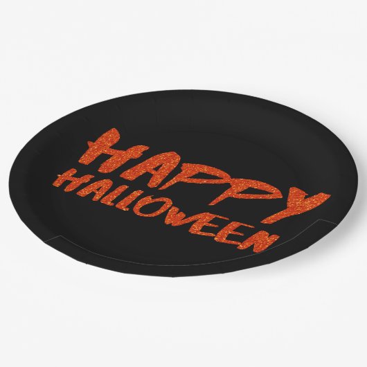 オレンジグリッターマーカーハッピーハローウィン ペーパープレート (アングル)