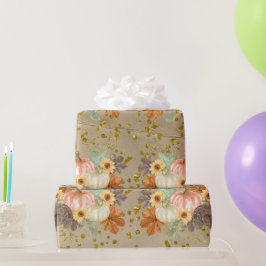 オレンジグリティカボチャonヴィンテージクリンクル紙 ラッピングペーパー