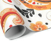 オレンジグリーンかわいらしミックスフローラペイズリーパターン ラッピングペーパー (ロールコーナー)