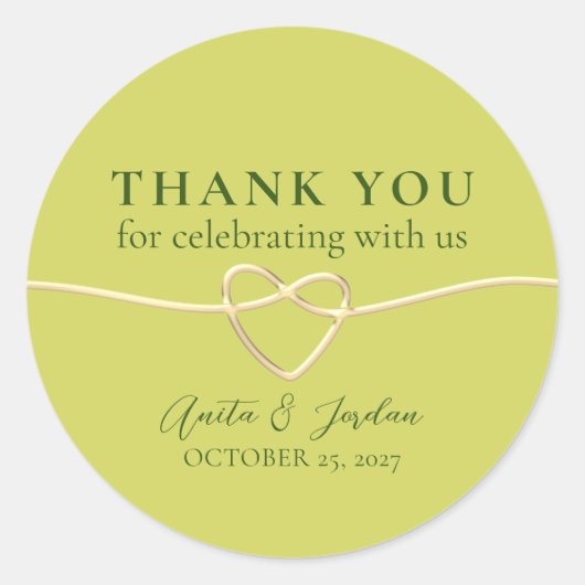 オレンジグリーンのウェディングサンクスステッカー ラウンドシール (正面)