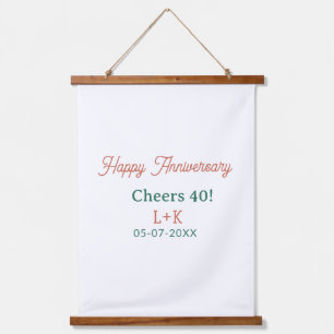 オレンジグリーンの40周年記念 名前+記念日 吊り下げ型タペストリー