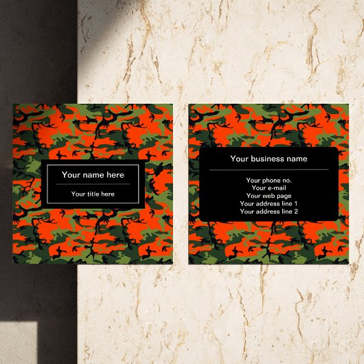 オレンジグリーンカモフラージュ、軍隊、陸軍 スクエア名刺