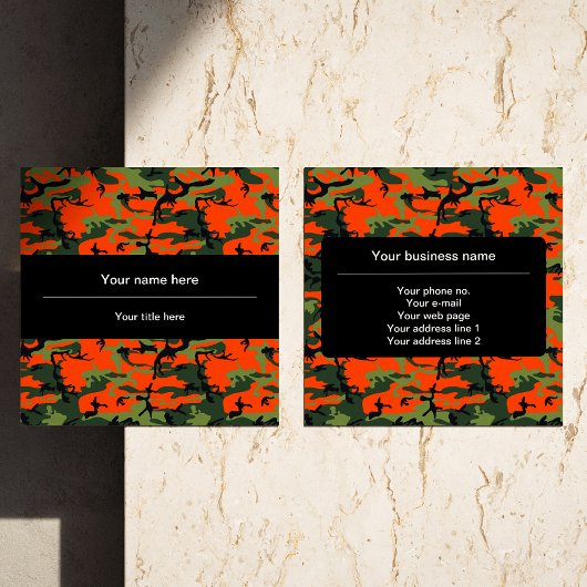 オレンジグリーンカモフラージュ、軍隊、陸軍 スクエア名刺