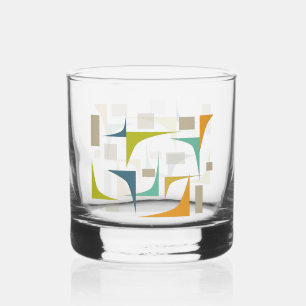 オレンジグリーンターコイズコーナーズミッドセンチュリーレトロ ウイスキーグラス