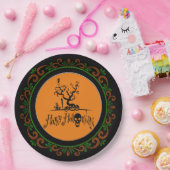 オレンジグリーンハッピーハローウィン墓場 ペーパープレート (パーティー)