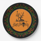 オレンジグリーンハッピーハローウィン墓場 ペーパープレート (正面)