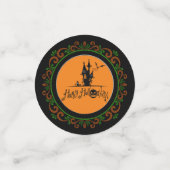 オレンジグリーンハッピーハローウィン幽霊のよく出るハウス コンフェッティ (スモール正面)