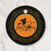 オレンジグリーンハッピーハローウィン魔女とこうもり フェイバータグ (正面)