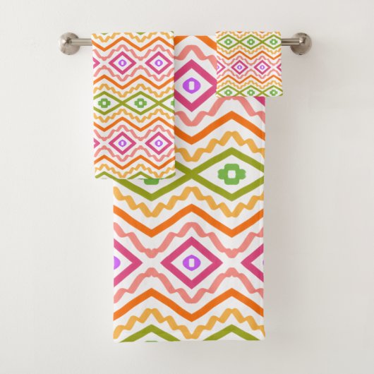 オレンジグリーンピンクパターン（の模様が）あるバスタオルセット バスタオルセット (インサイチュ)