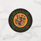 オレンジグリーンブラックキャットトンムストーンこうもりハロウィーン コンフェッティ (スモール正面)