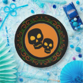 オレンジグリーンブラックスカルハロウィーン ペーパープレート (パーティー)