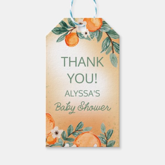 オレンジグリーンボーイ女の子柑橘系フルーツベビーシャワー ギフトタグ (正面)