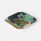 オレンジグリーンモンスタートラックオフロード誕生日スカー ペーパープレート (傾斜あり)