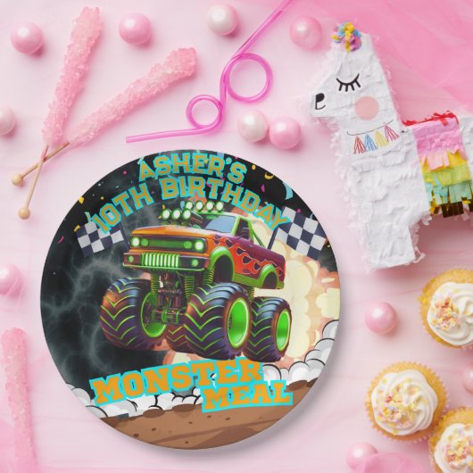 オレンジグリーンモンスタートラックボーイズモンスタージャムパーティー ペーパープレート (パーティー)