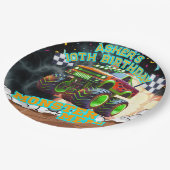 オレンジグリーンモンスタートラックボーイズモンスタージャムパーティー ペーパープレート (アングル)