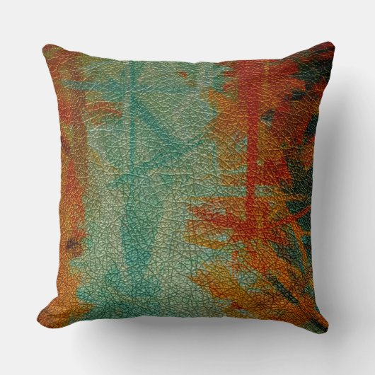 オレンジグリーンレザー クッション (正面)