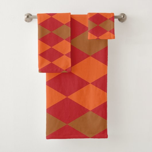オレンジグリーン市松模様にダモンド バスタオルセット (インサイチュ)
