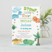 オレンジグリーン恐竜誕生日招待状 招待状 (スタンド正面)