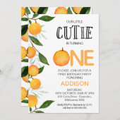 オレンジグリーン我々リトルかわいこちゃんファースト誕生日 招待状 (正面/裏面)