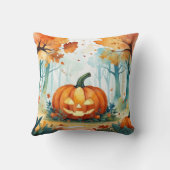 オレンジグリーン水彩秋カボチャの森 クッション (裏面)