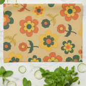 オレンジグリーン熱帯フローラの夏 キッチンタオル (折り畳み)