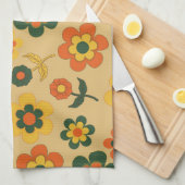 オレンジグリーン熱帯フローラの夏 キッチンタオル (四つ折り)