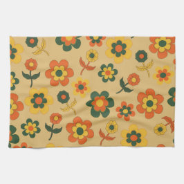 オレンジグリーン熱帯フローラの夏 キッチンタオル