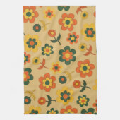 オレンジグリーン熱帯フローラの夏 キッチンタオル (縦)