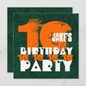 オレンジグリーン10th誕生日パーティー10歳V02C1 招待状 (正面/裏面)