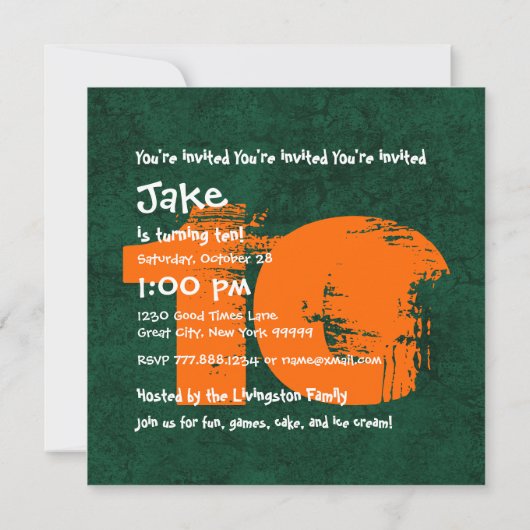 オレンジグリーン10th誕生日パーティー10歳V02C1 招待状 (裏面)