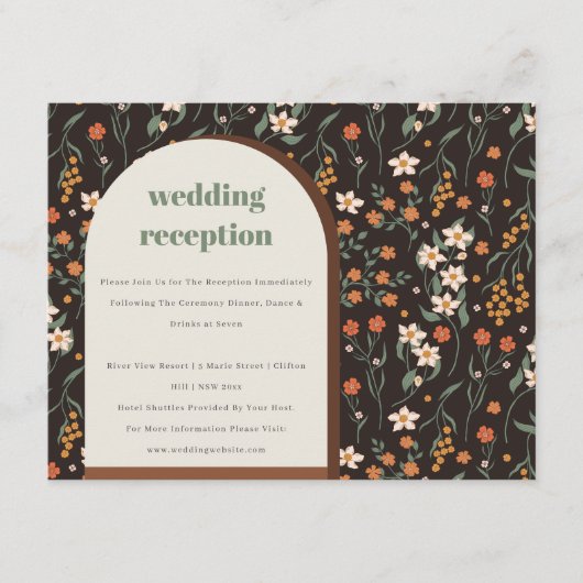 オレンジグルーヴィレトロアーチフローラウェディングレセプション エンクロージャーカード (正面)