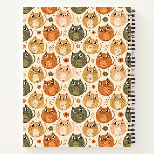 オレンジグレーかわいい太った猫名モノグラム ノートブック (裏面)