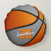 オレンジグレーのスクールカラー男の子バスケットボール ラウンドクッション (裏面)