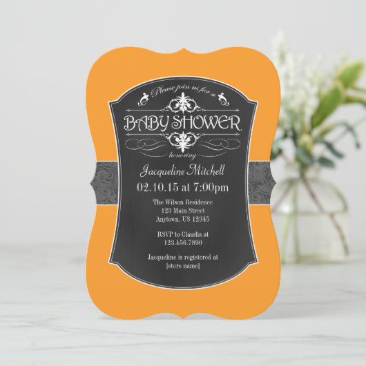 オレンジグレーシャルボードベビーシャワー招待状 招待状 (スタンド正面)