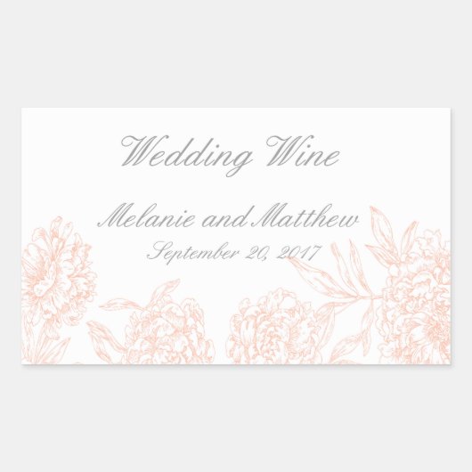 オレンジグレーフローラヴィンテージウエディングワインラベル 長方形シール (正面)