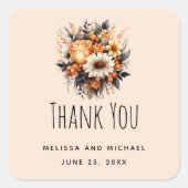 オレンジグレーフローラ結婚ブーケありがとう スクエアシール (正面)