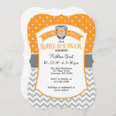オレンジグレー水玉模様シェブロンベビーシャワー招待状 招待状 (正面/裏面)