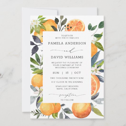 オレンジグローブ写真の追加結婚式招待状 招待状 (正面)
