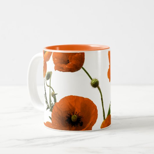 オレンジケシによってはシックな水彩画の花のギフトが開花します ツートーンマグカップ (正面左)